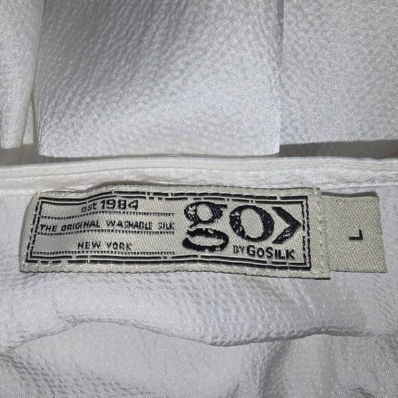 Go By Go Silk V-Neck Flowy White Elastic Cuffs L Lightweight Popover 100% Silk - Picture 7 of 8